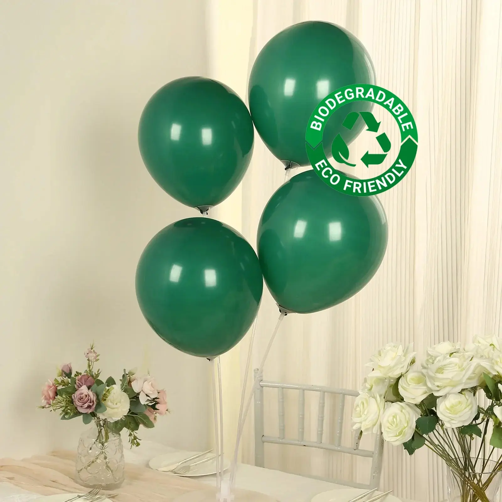 50-Pack 12" Matte Pastel Hunter Emerald Green Thick Biodegradable Latex Balloons - Round Eco-Friendly for Balloon Decor, Birthday Decor, Birthday Ideas