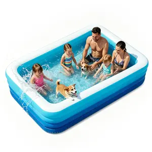 102 inches (approx. 260 cm) large inflatable swimming pool for adults and families. 4-layer thickened inflatable pool (stronger than 3-layer), 0.32mm heavy-duty PVC durable pool, suitable for kids, adults and pets in the backyard. Summer blue.