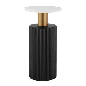 Danya B. Fritz Round Midcentury Modern Column Side Accent Table Faux Marble Laminate Tabletop White/Black