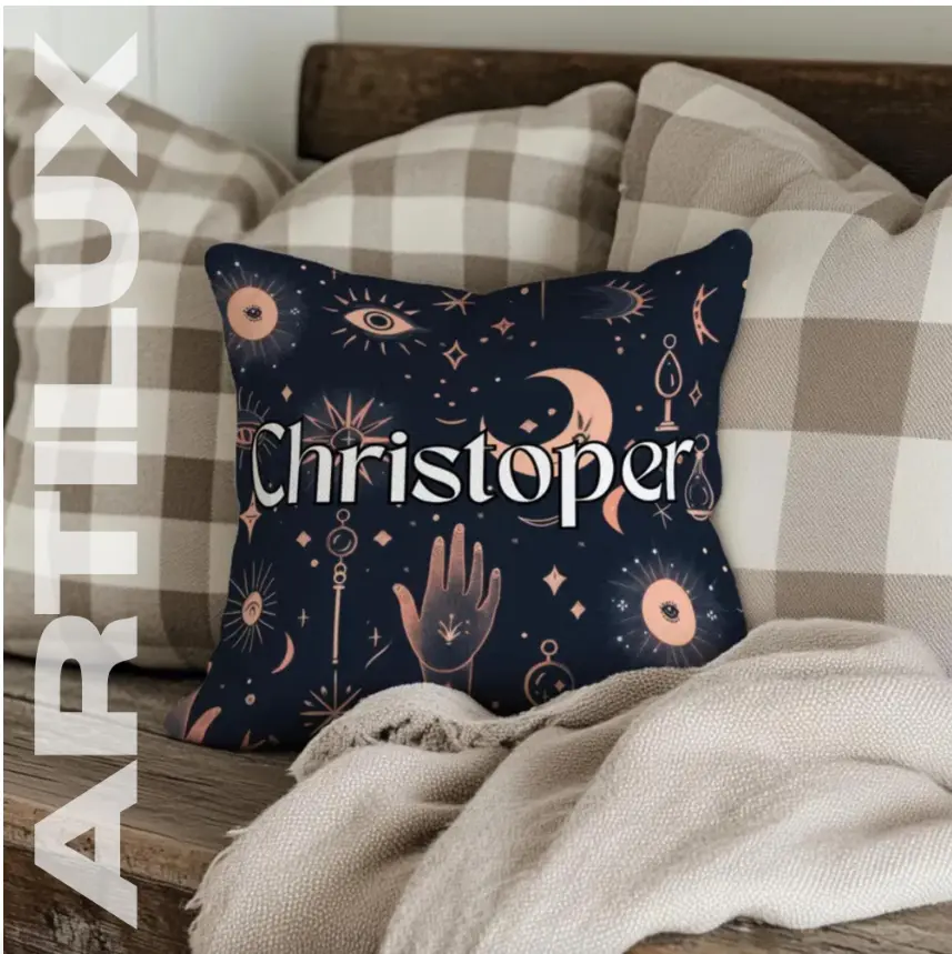 Personalized Name Throw Pillow, Customize with Names Housewarming Gift, Custom Cushion, Celestial Themed Pillow Gift for Him