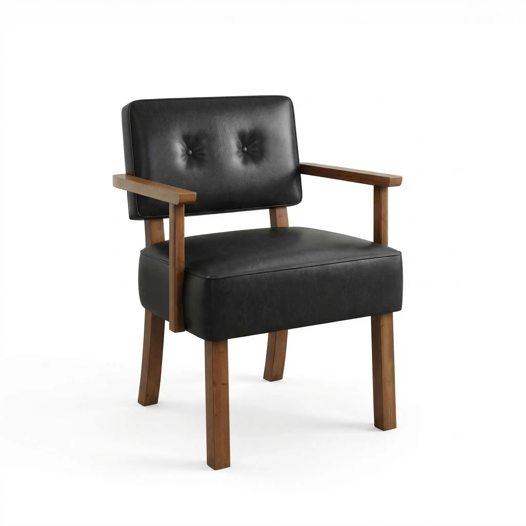 Garvee Mid Century Modern Accent Chair, Black Faux Leather Armchair with Button Tufted Back, Upholstered Reading Lounge Chair with Wood Frame for Living Room, Bedroom & Office