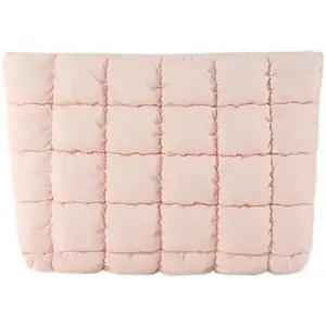 Puffy Quilted Makeup Bag for Women Cosmetic Bag Travel Toiletry Organizer Pouch Clutch in Pink Color
