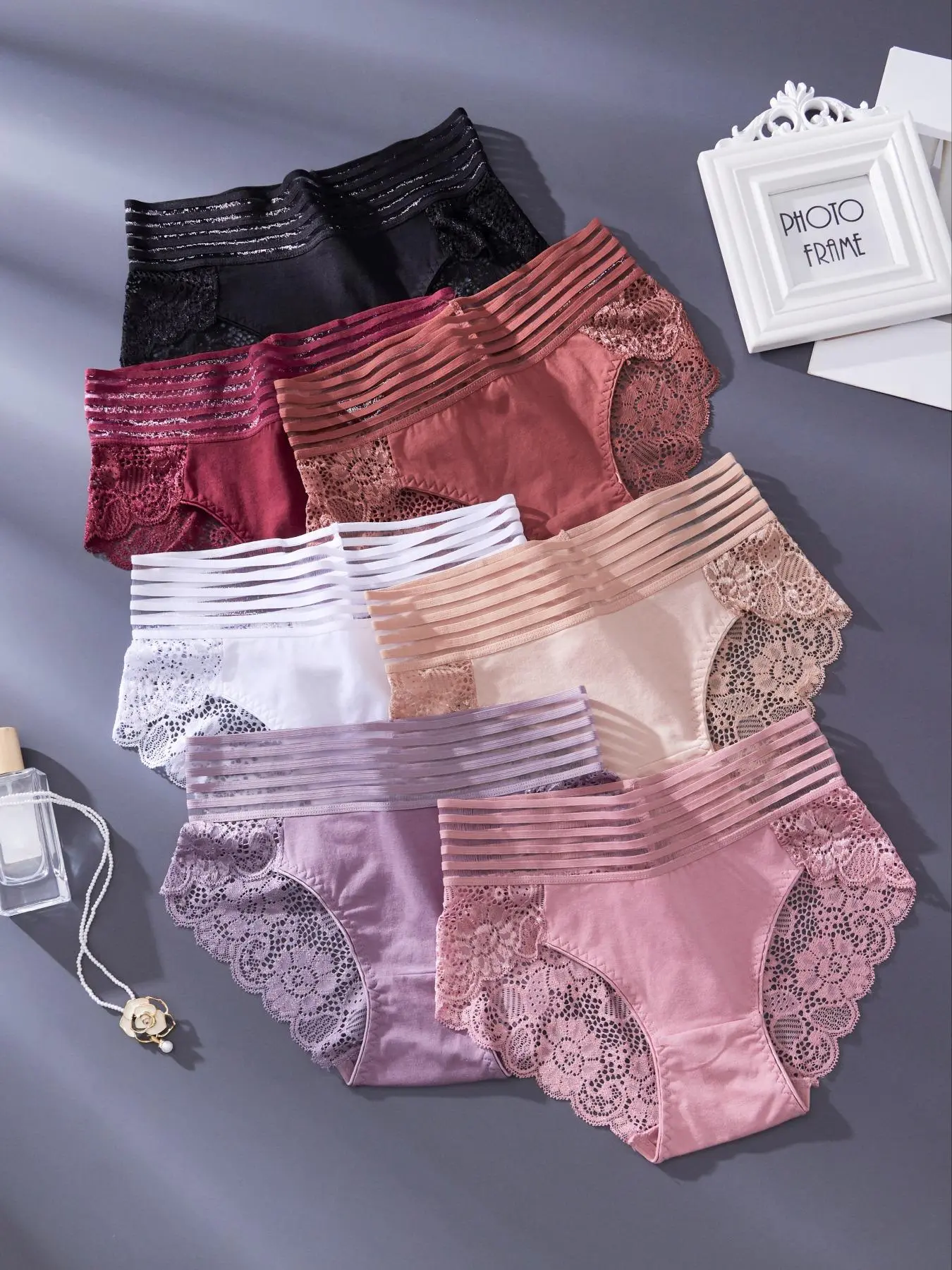 Women's Hollow Out Briefs, Soft Comfortable Sexy Fashion Breathable Underwear, Essential Daily Wear, 5/6/7 Pairs Pack, Lace Hipster Panties, All Seasons