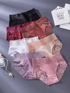 Women's Contrast Lace Sheer Panty, Casual Soft Panties, Soft Comfy Regular Fit Breathable Knicker for Daily Wear, Underwear for All Seasons