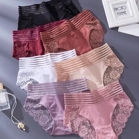 Women's Hollow Out Briefs, Soft Comfortable Sexy Fashion Breathable Underwear, Essential Daily Wear, 5/6/7 Pairs Pack, Lace Hipster Panties, All Seasons