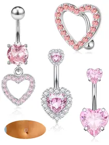 Women's Y2K Heart Belly Ring Set, Long Body Jewelry for Daily Wear, Beach Vacation Party Accessories