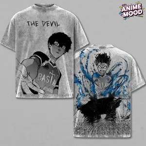 Blue Lock Tee, Blue Lock Anime Vintage Acid Washed, Iconic Dark Soccer Graphic Art, Oversized Boxy Fit, Heavy Cotton, Anime Fan Streetwear, Gift for Boyfriend