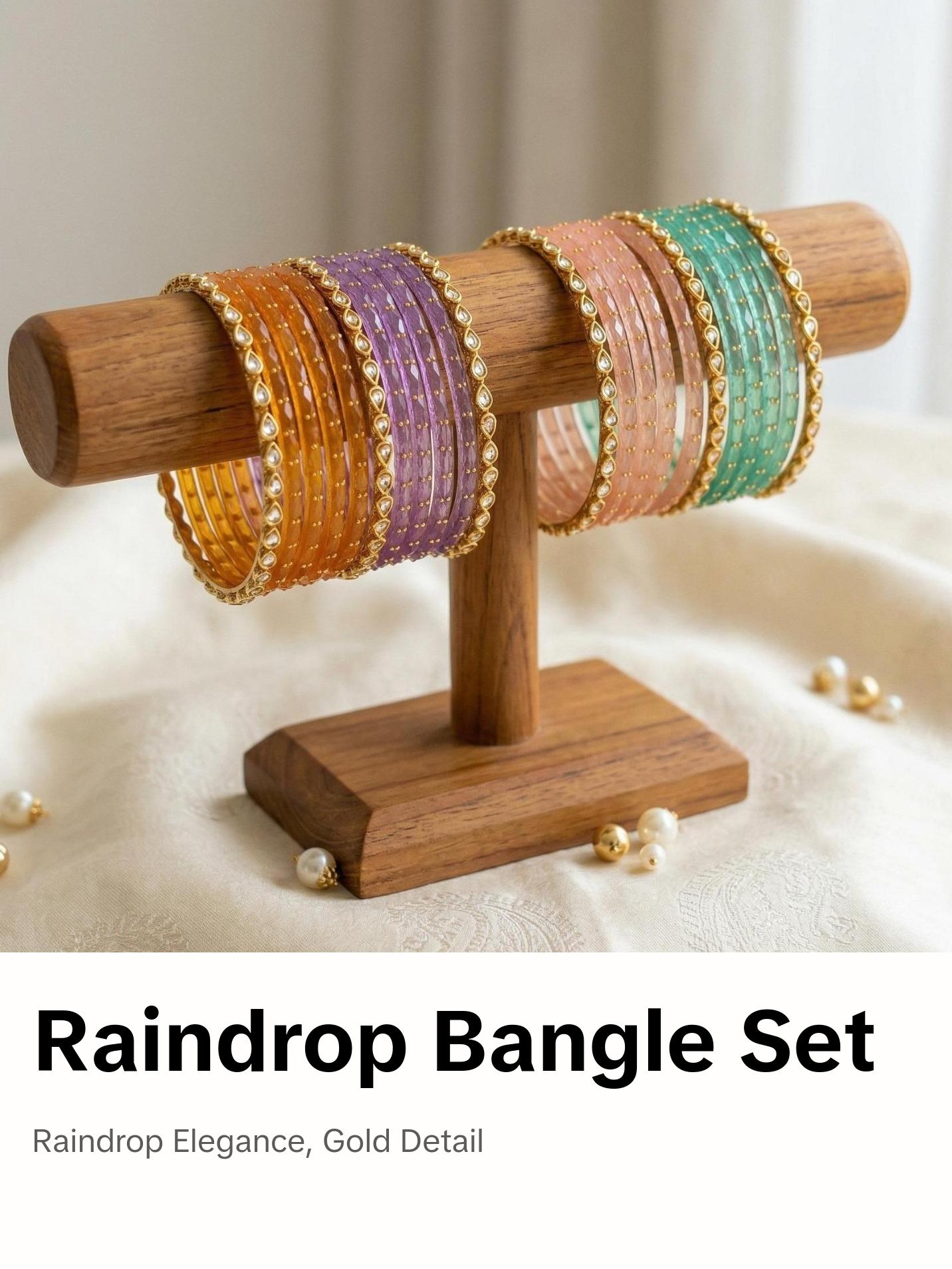 21 Pcs Raindrop Glass Bangles with Kundan Style Glass Stone Bangle Set for Party and Wedding