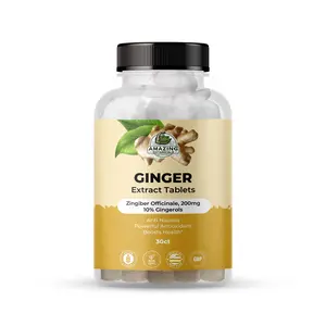 Amazing Botanicals Ginger Root Extract Fitness Supplement - Lab-Tested Standardized, 20mg Gingerols (200mg Total) per Unit, 30 Tablets for Stomach Relief