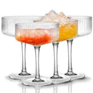 Ribbed Coupe Glasses, Vintage Cocktail Coupe Glasses Set, Unique Martini Glass, Classic Cocktail Galssware, Bar Drinking Glasses Set Pefect for Cocktail, Wine, Champagne & Gift