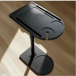 YUHFERA 360° Rotatable Sofa Tray Table for Couch Arm - Height Adjustable End Table for Bed or Chair with Phone & Tablet Slots, TV Tray Table, Side Table Tray for Small Spaces（Black,Arc） table
