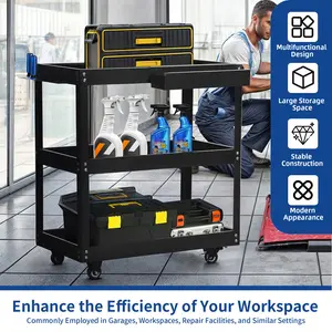 YITAMOTOR 3-Tier Tool Cart on Wheels, Rolling Metal Service Cart with Screwdriver Hanging Board & Storage Box, Heavy Duty Steel Utility Cart 400LB Load Capacity for Mechanic Work Garage Warehouse Black/Red tool  box