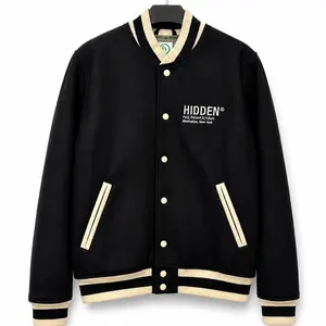HIDDEN NY PPF PAST PRESENT FUTURE EMBROIDERED VARSITY JACKET - BLACK