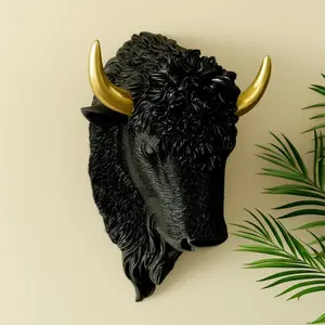 Nordic Style Buffalo Head Wall Decor, Fine Carved Artistic Platinum Color Resin Ornament, Boho Home Decoration, Perfect Wall Art Piece