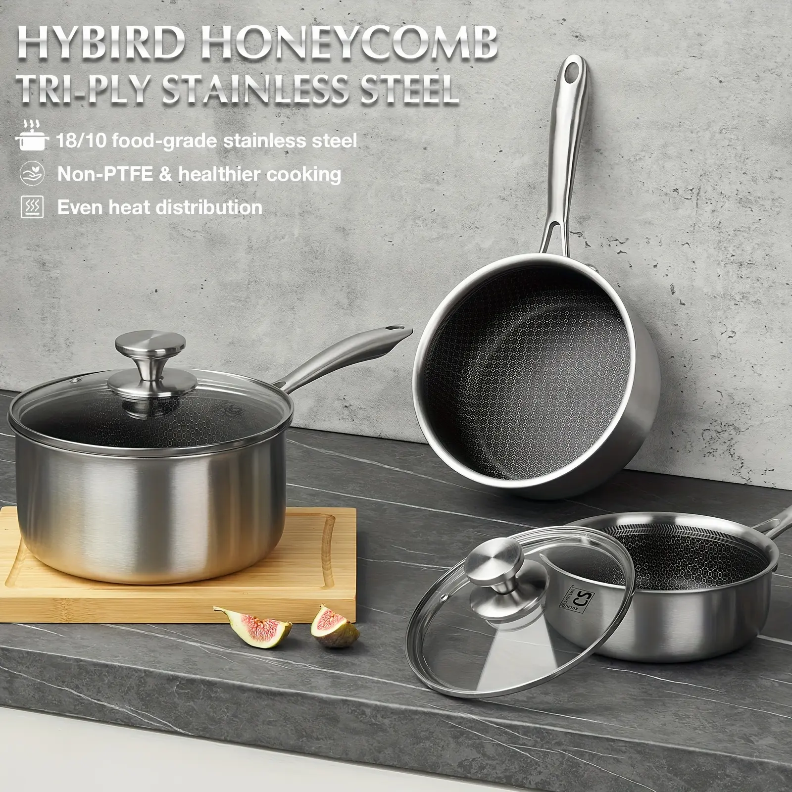 High-Quality Stainless Steel Saucepan Collection, Three-Layer Stainless Steel Saucepan with Cover, Sauce Pot Featuring Honeycomb Lining, Easy-To-Clean Nonstick Saucepan, Suitable for Induction And Oven Use