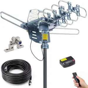 Outdoor Digital Amplified HDTV Antenna, 150 Mile Motorized 360 Degree Rotation, Wireless Remote Control, 59FT RG6 Coax Cable, Coaxial Grounding Block, UHF VHF 1080P 4K, Support 2 TVs