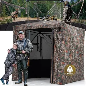 3-4 Person Hunting Blind -270° See Through Portable Resilient Hunting Tent, Pop Up Ground Blinds with Magnetic Full Open Door for Deer & Turkey Fathersdaygift Outdoor