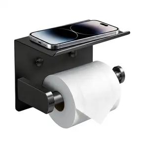 DGAPHRO Black Toilet Paper Holder with Shelf,Rustproof Stainless Steel,Adhesive or Screw Wall Mount Toilet Roll Holder for Bathroom,Washroom, Kitchen,RV.
