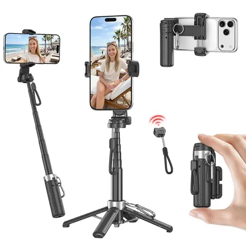 360° Rotatable 4-in-1 Mini Pocket Grab-and-Go Selfie Stick Tripod with Wireless BT Tripod Remote, Compact Fashion Portable Upgraded Cellphone Accessory, Extends up to 65cm, for Selfies/Recording, Compatible with Most Smartphones (Mobile Phone Accessories)