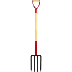 Heavy Duty Garden Fork for Digging, 4 Tines Pitch Fork for Gardening Compost, Garden Pitch Fork with Wooden Handle, 45 Inches