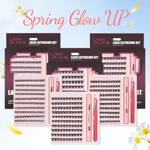 Lashplume DIY Lash Extension Kit, 8-16mm thick fluffy cluster lashes, natural individual eyelashes with waterproof long-lasting bond glue and precision tweezers, beginner friendly portable makeup set for daily eye beauty