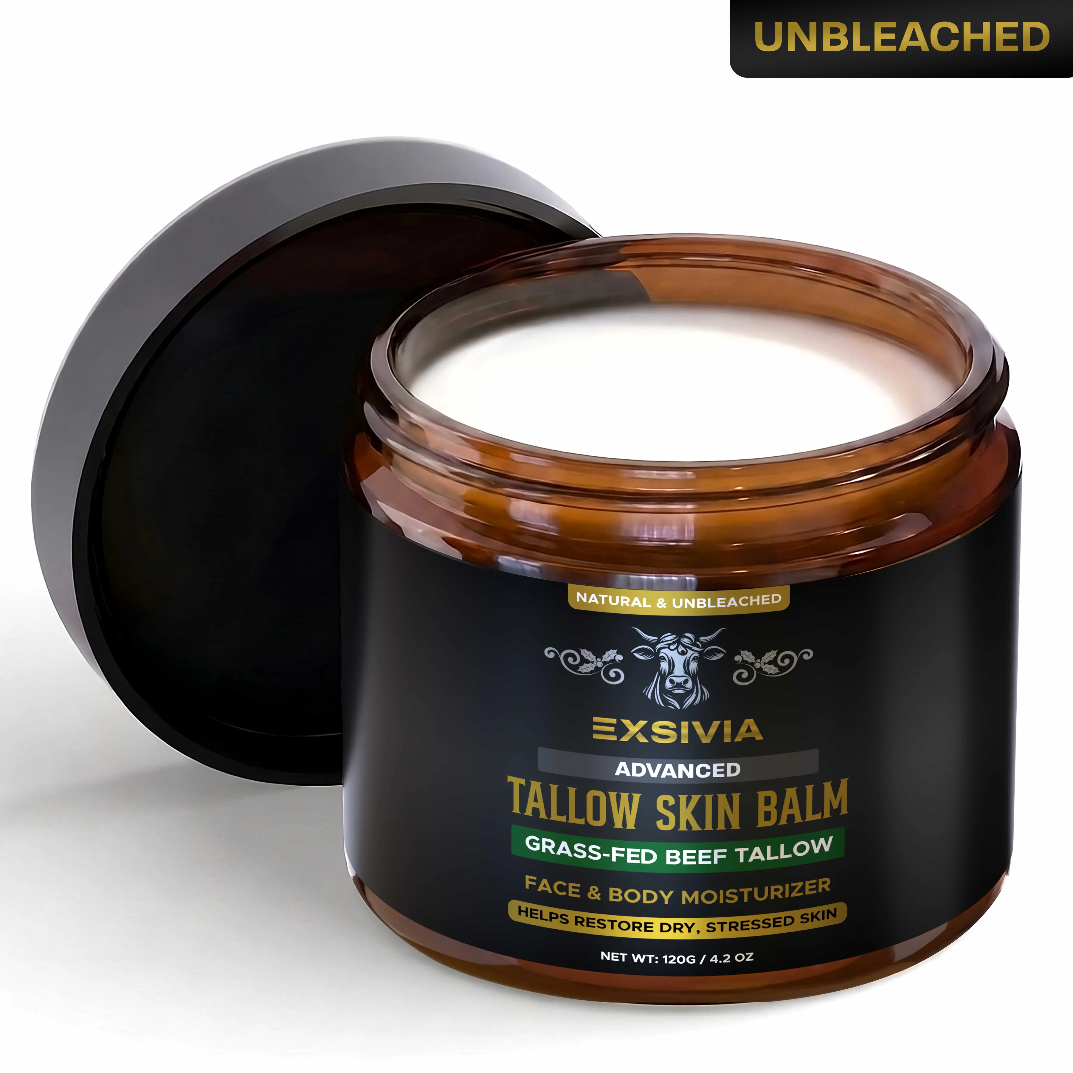 Unbleached Beef Tallow Skin Balm, Fragrance-Free Face & Body Moisturizer with Sunflower Oil & Beeswax, Fast-Absorbing Deep Moisture for Dry Skin