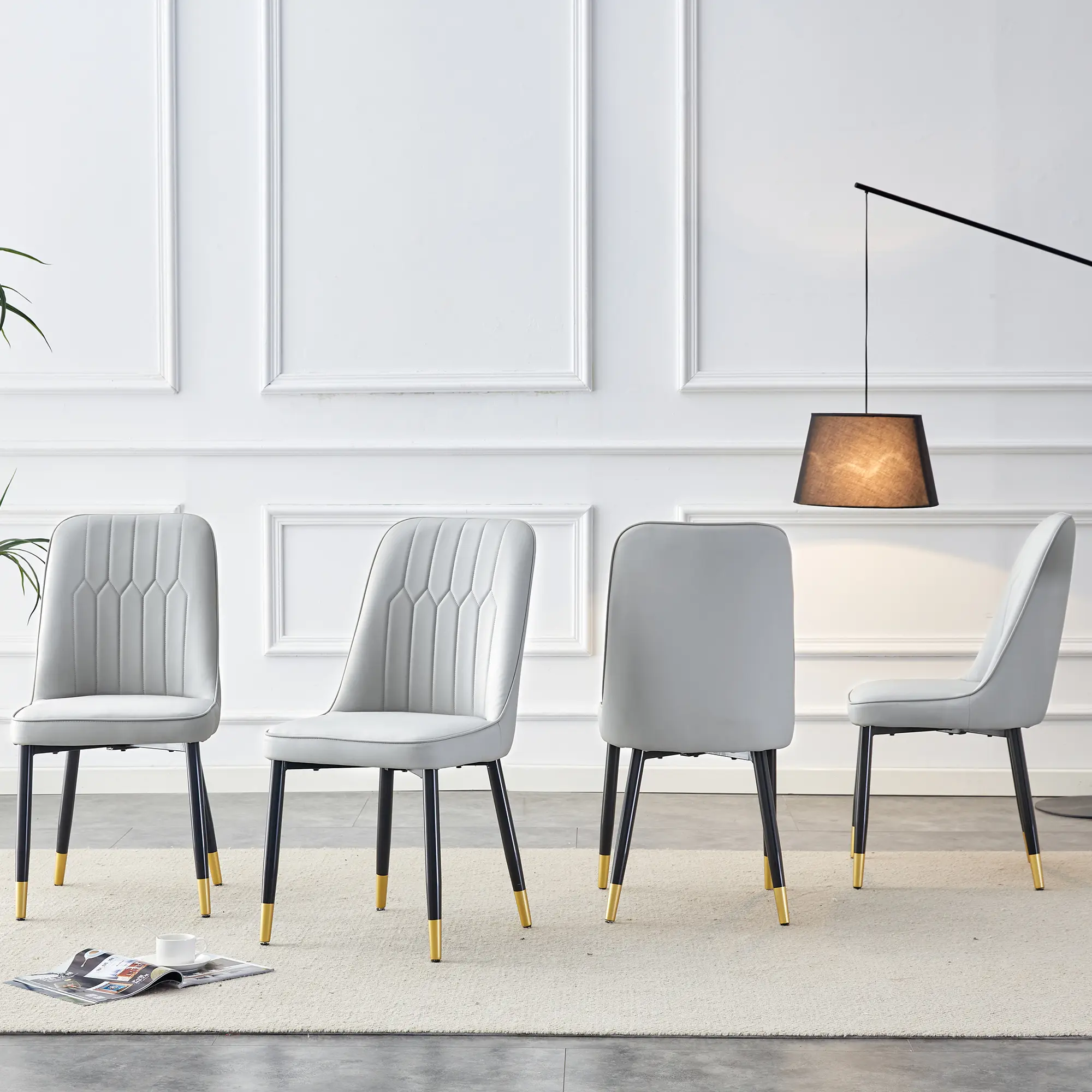 MUUOKY 4-Piece Modern Dining Chairs Set Light Gray PU Leather Black Metal Legs Stylish Comfortable Easy to Clean Furniture Home Minimal Design Sturdy And Durable Easily Assembled