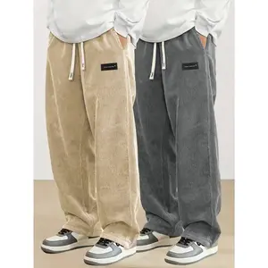 2-pack corduroy wide leg pants Men's elastic waistband drawstring casual pants Retro loose straight corduroy sweatpants Multi color versatile hanging wide leg work pants Large loose and slimming corduroy pants