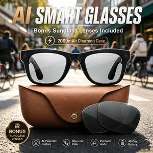 New Mt5 Ultra Ai Smart Glasses, 8mp HD Camera, Voice Recording, Real-Time Translation, Bluetooth-compatible Call, 300mah Battery, 2000mah Charger, Unisex