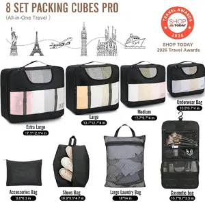 Travel Awards 2026 8 Set Packing Cubes Pro All-in-One Travel Organizer Bags in 4 Sizes for Suitcase Essentials