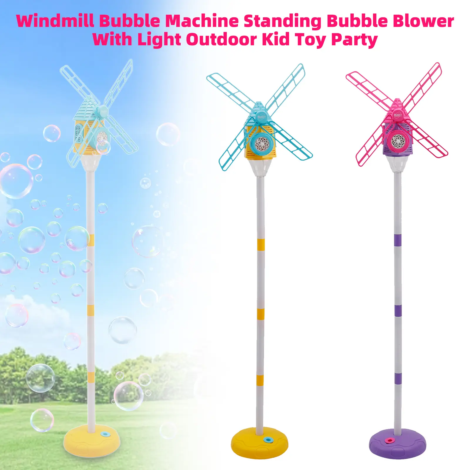 Windmill Bubble Machine Standing Bubble Blower With Light Outdoor Kid Toy Party