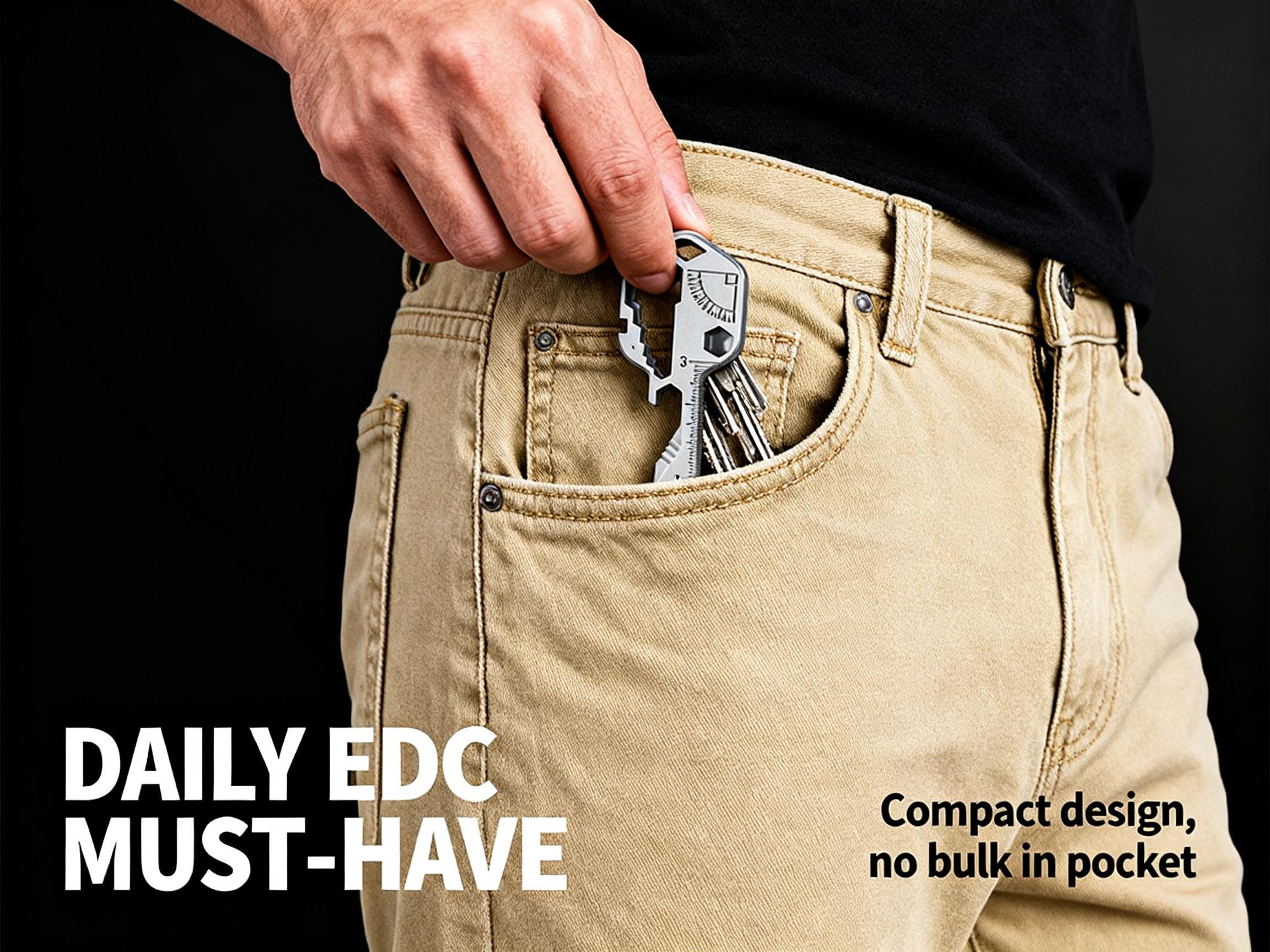 Key Shaped, Pocket Multi-Tool, 16-in-1, Small Utility Kit, Lightweight Stainless Steel, EDC Gear, Portable, Durable, Ultimate Survival Tool, Camping Essentials, Gift for Men