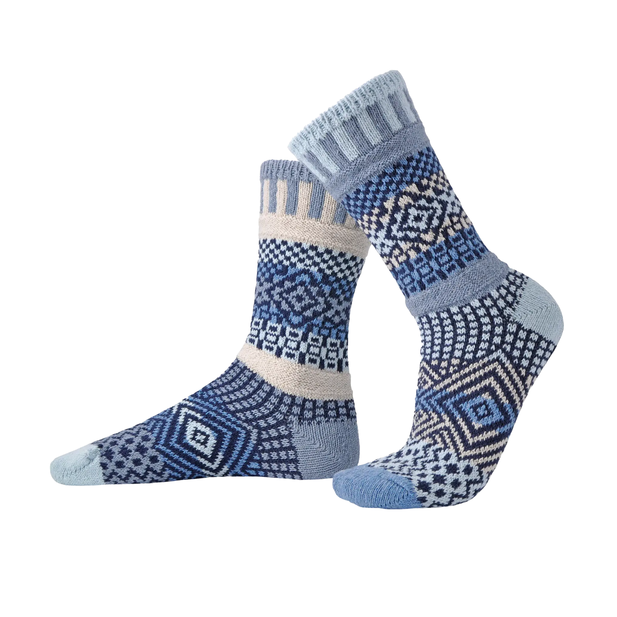 Solmate Socks Azure Crew Socks - Mismatched, Recycled Cotton, Made in USA