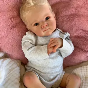 18in Realistic Soft-Touch Newborn Baby Doll, Deep Blonde Hair, Vinyl Limbs, Dress-Up Role-Play Girl Companion Toy, Ideal Birthday Gift with Doll Clothes and Accessories