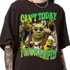 [Winter Outfits]Can't Today I'm Swamped Shirt, Shrek Funny Trending Shirt _Trending Tee, Shrek Face Meme Shirt Classic Cotton