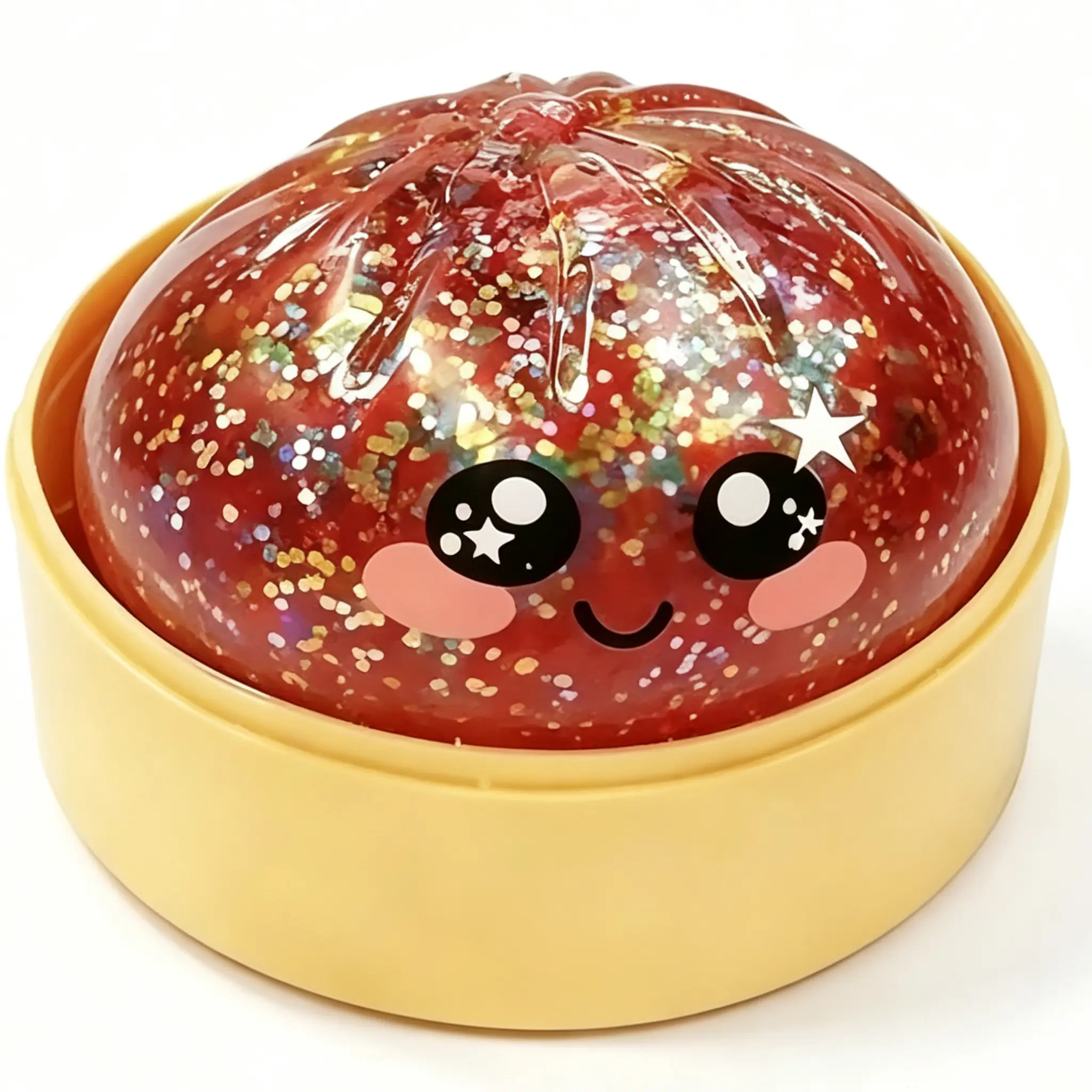 Kawaii Glitter Glowing Squishy dumpling Bun, Slow Rising Soft Squeeze Fidget Toy, Anxiety Relief Sensory Toy with Mini Steamer Case, Stress Relief Toy for Adults
