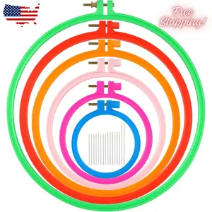6 Pcs Embroidery Hoop 6 Size, Round Plastic Cross Stitch Hoop with 16 Needles (3.6In to 10.7 in)(Multicolor)