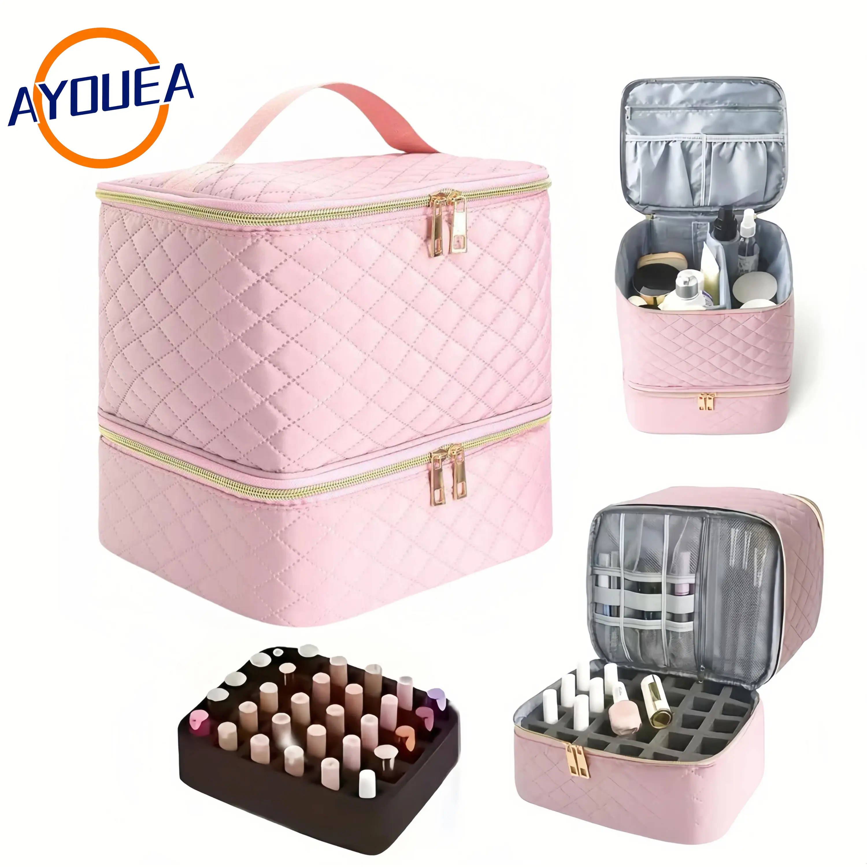 Salon-Grade Nail Polish Organizer with Adjustable Dividers WaterResistant Case Holds 30 Bottles UV Lamp Valentine's Day Gift Compact Travel Design Chic Travel Matte Case for Manicure Tools Accessories Makeup Jewelry Organizer Girlfriend Present Minimalist