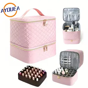 Salon-Grade Nail Polish Organizer with Adjustable Dividers WaterResistant Case Holds 30 Bottles UV Lamp Valentine's Day Gift Compact Travel Design Chic Travel Matte Case for Manicure Tools Accessories Makeup Jewelry Organizer Girlfriend Present Minimalist