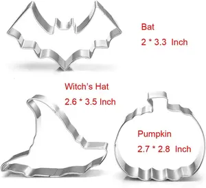 Halloween Cookie Cutters Set Large - Witch's Hat, Pumpkin, Ghost, Bat and Cat Cutter Stainless Steel
