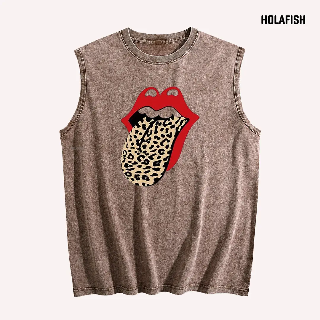 Holafish Upgraded Print Tank Oversize Tops Acid Washed Tank Top Hip-length, Graphic Casual Crop Tank, Heavyweight Cotton Vest, Unisex 100% Cotton Sleeveless Top Summer Outfits