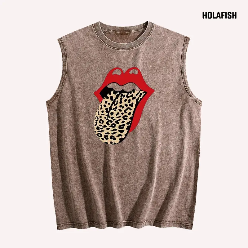 Holafish Upgraded Print Tank Oversize Tops Acid Washed Tank Top Hip-length, Graphic Casual Crop Tank, Heavyweight Cotton Vest, Unisex 100% Cotton Sleeveless Top Summer Outfits