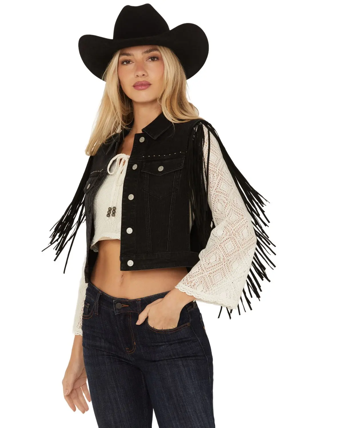 Idyllwind Women's Women'S Studded Fringe Vest - Iwho24v73-Blk