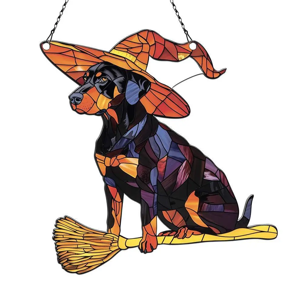 Azaad Apparel Doberman Halloween Ornament Acrylic Window Hanging; Gift For Doberman Lovers Gift, Halloween Home Wall Hanging Decor, Halloween Decorations