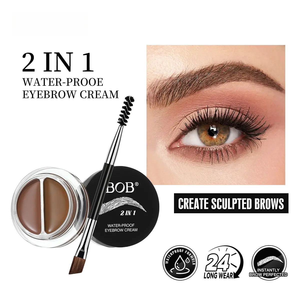 Waterproof and Sweat Resistant Long-lasting Dual Tone Velvet Mist Eyebrow Cream, Quick Drying and Not Easy To Remove Makeup, Suitable for All Skin Types, Essential for Clear and Pigmented Complexion, Natural Three-dimensional Wild Eyebrow Brush Cream