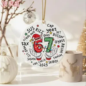 Personalized 67 Meme Custom Name Ceramic Ornament with Funny Gen Z Slang Art, Christmas Keepsake for Teens, Unique Holiday Gift and Christmas Tree Decor