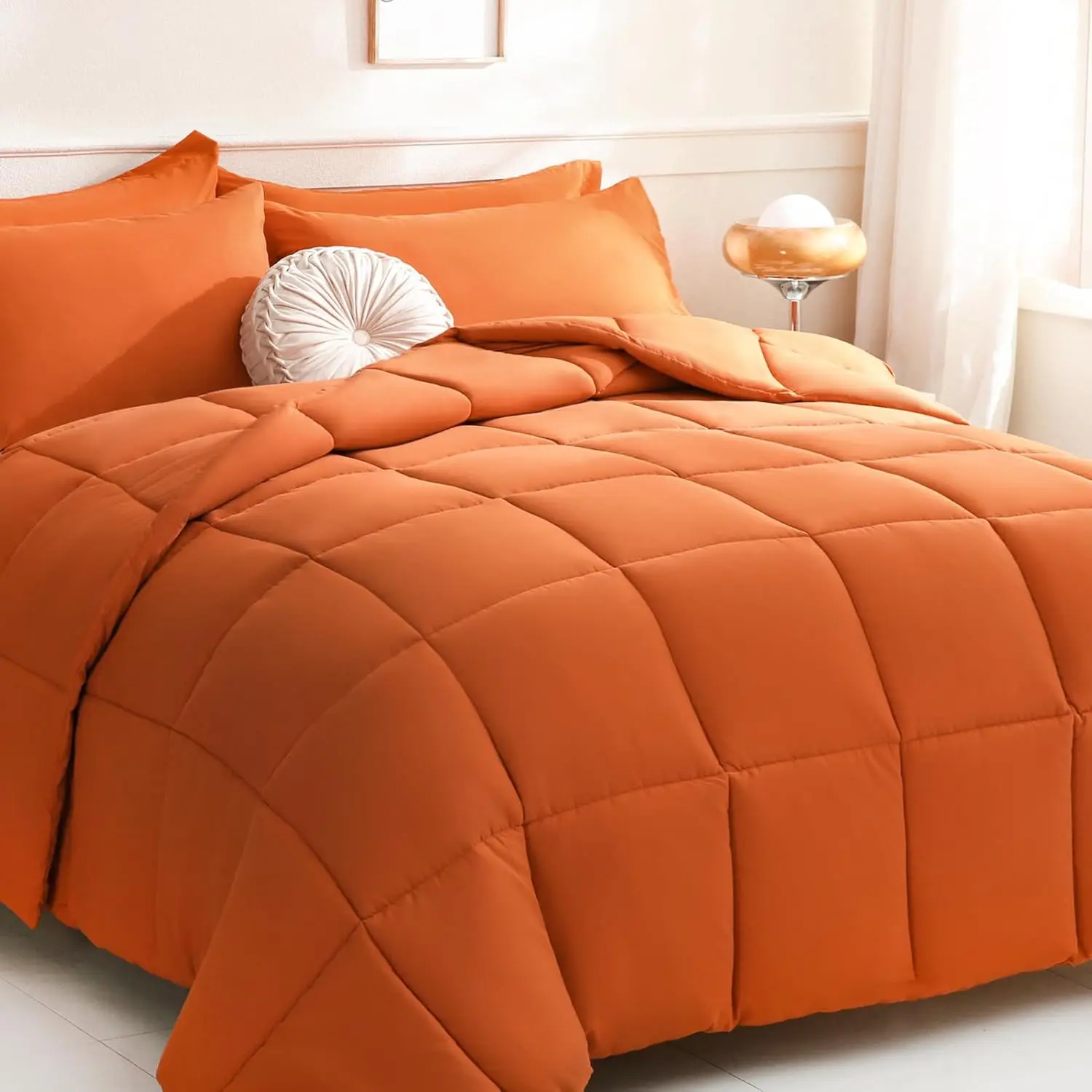 Oversized King Polyester Microfibre Down Alternative Duvet Insert - Soft, Breathable, Lightweight, Skin-Friendly, No Noise, Box-Stitch Sewn, Burnt Orange Bedding with Corner Tabs, Machine Washable, Low-Temp Dryable (116x98 in), Vacuum Packaging