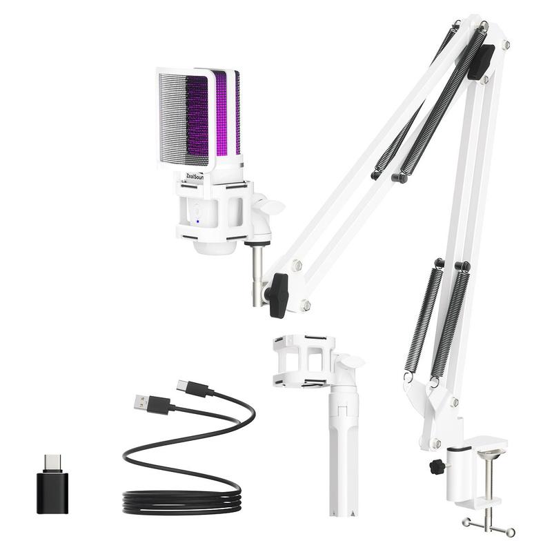 ZealSound USB Powered Microphone, RGB Microphone with One-click Mute ...