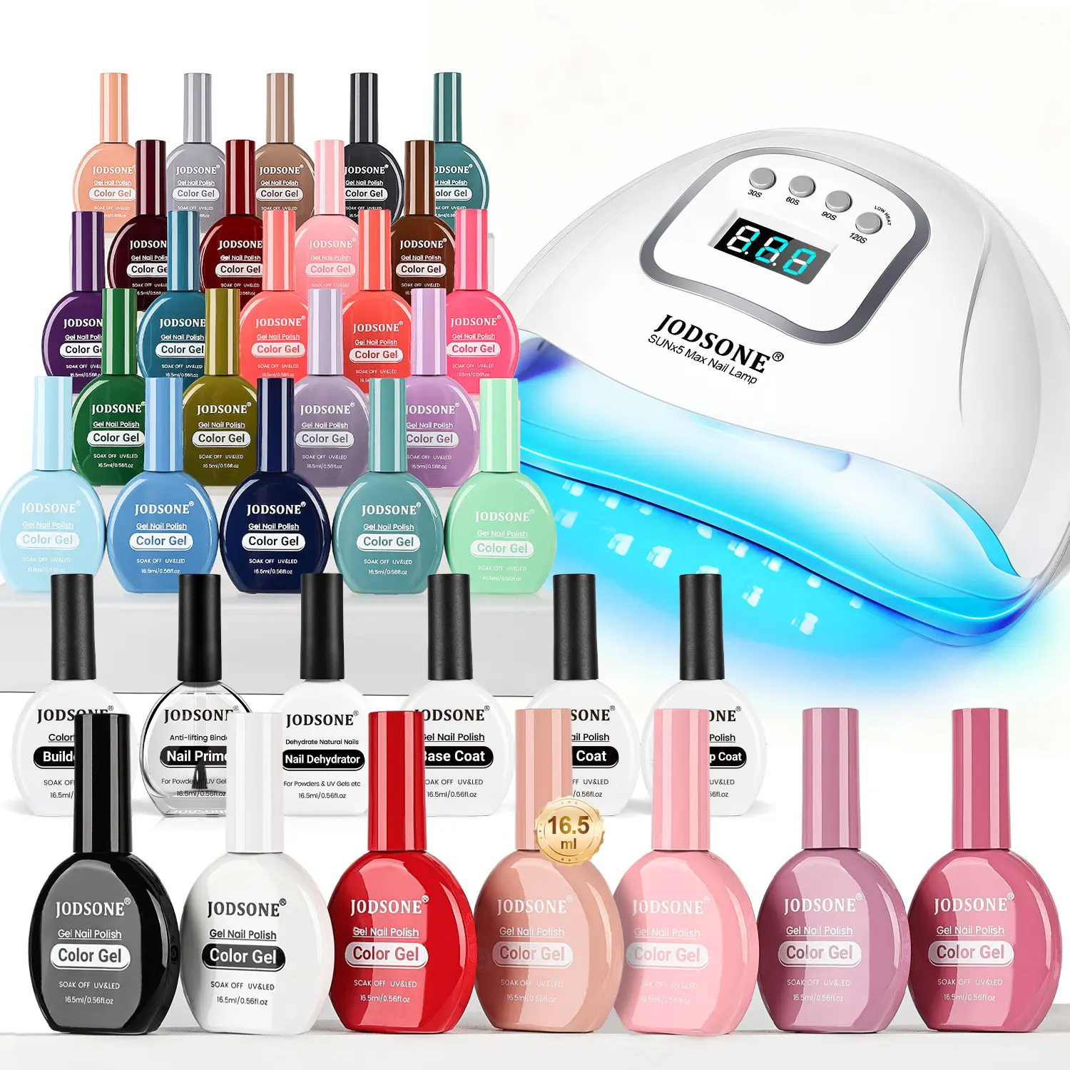 JODSONE Salon-Grade Nail Care Set - 36 Pcs Including 6 Functional 16.5ml UV Curing Gel Nail Polishes, UV LED Lamp, Natural Resin for Smooth Finish