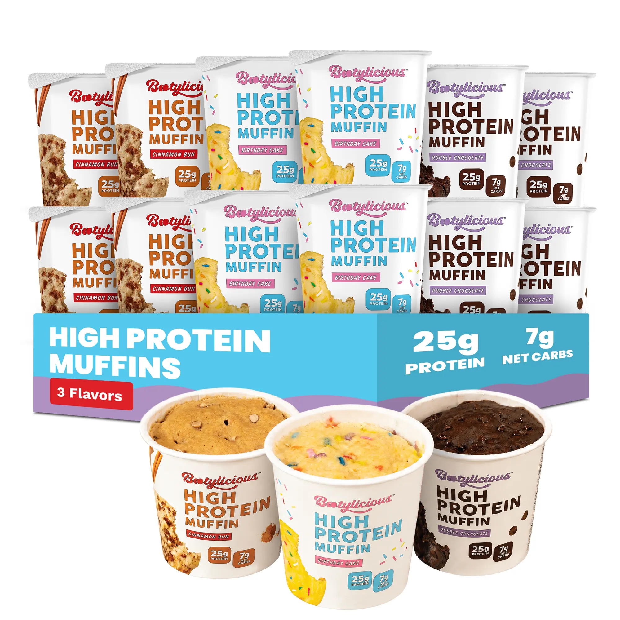 Bootylicious High Protein Muffins, Best Sellers Variety 12 Pack, 25g Protein, 7g Net Carb